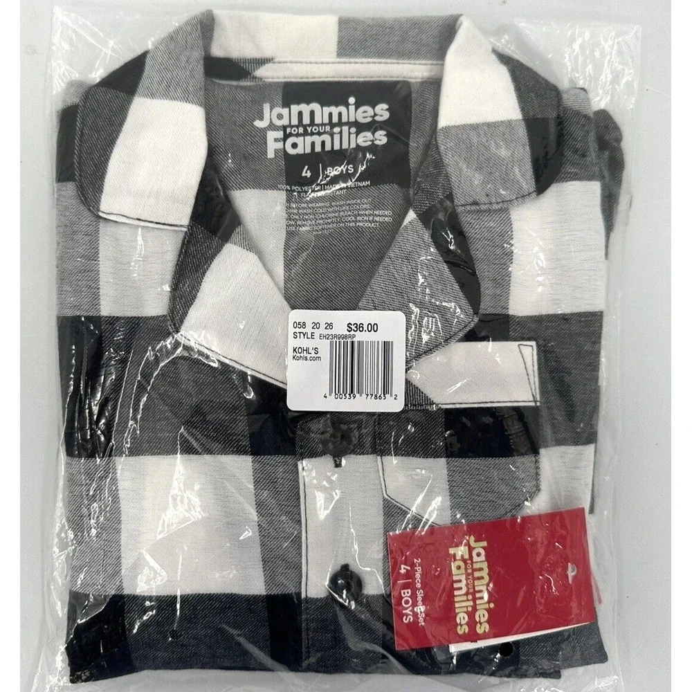 JAMMIES FOR FAMILIES BUFFALO‎ PLAID FLANNEL PAJAMAS Boy's Size 4 Black And White